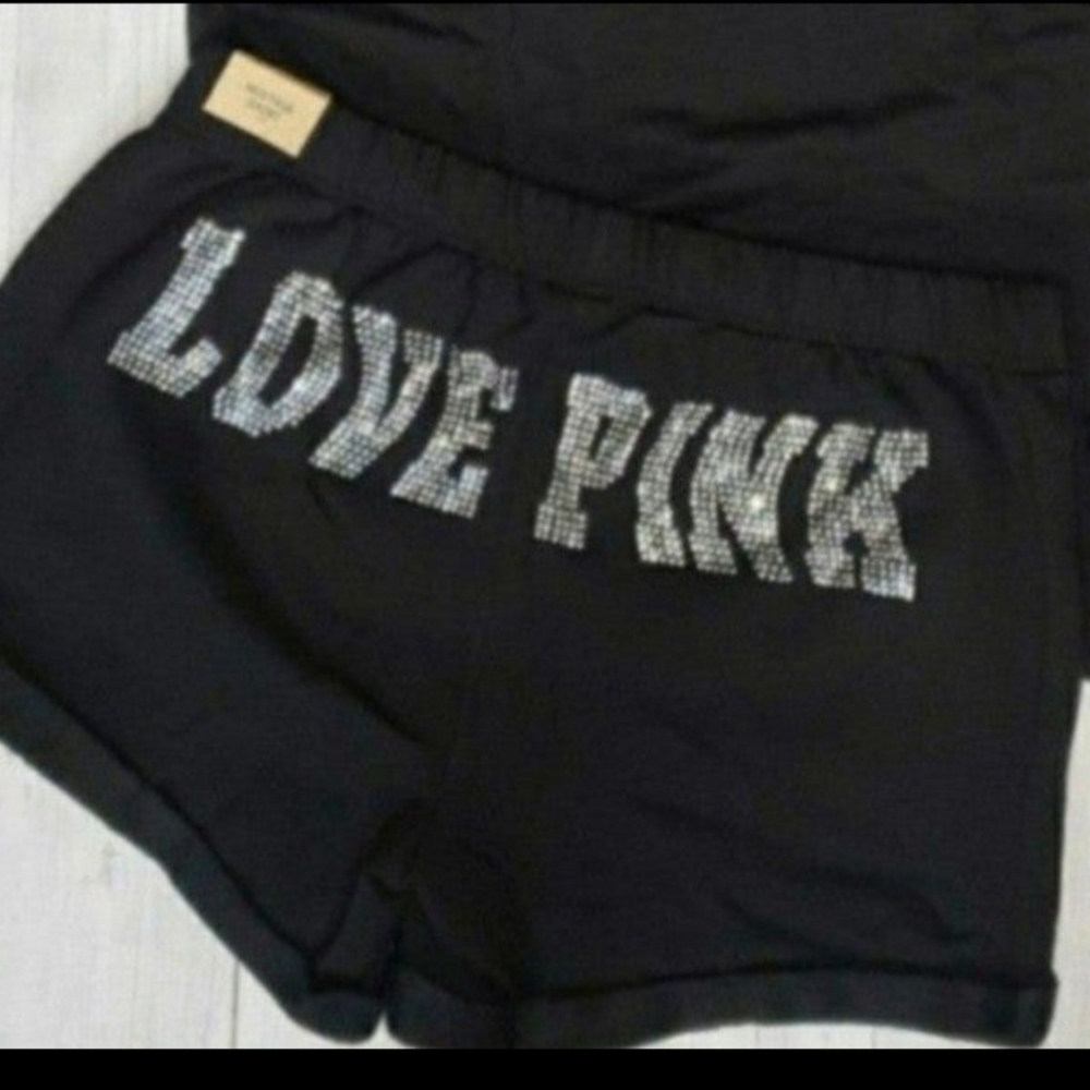 VS PINK outfit BLACK BLING SHINE L set bf shorts tee